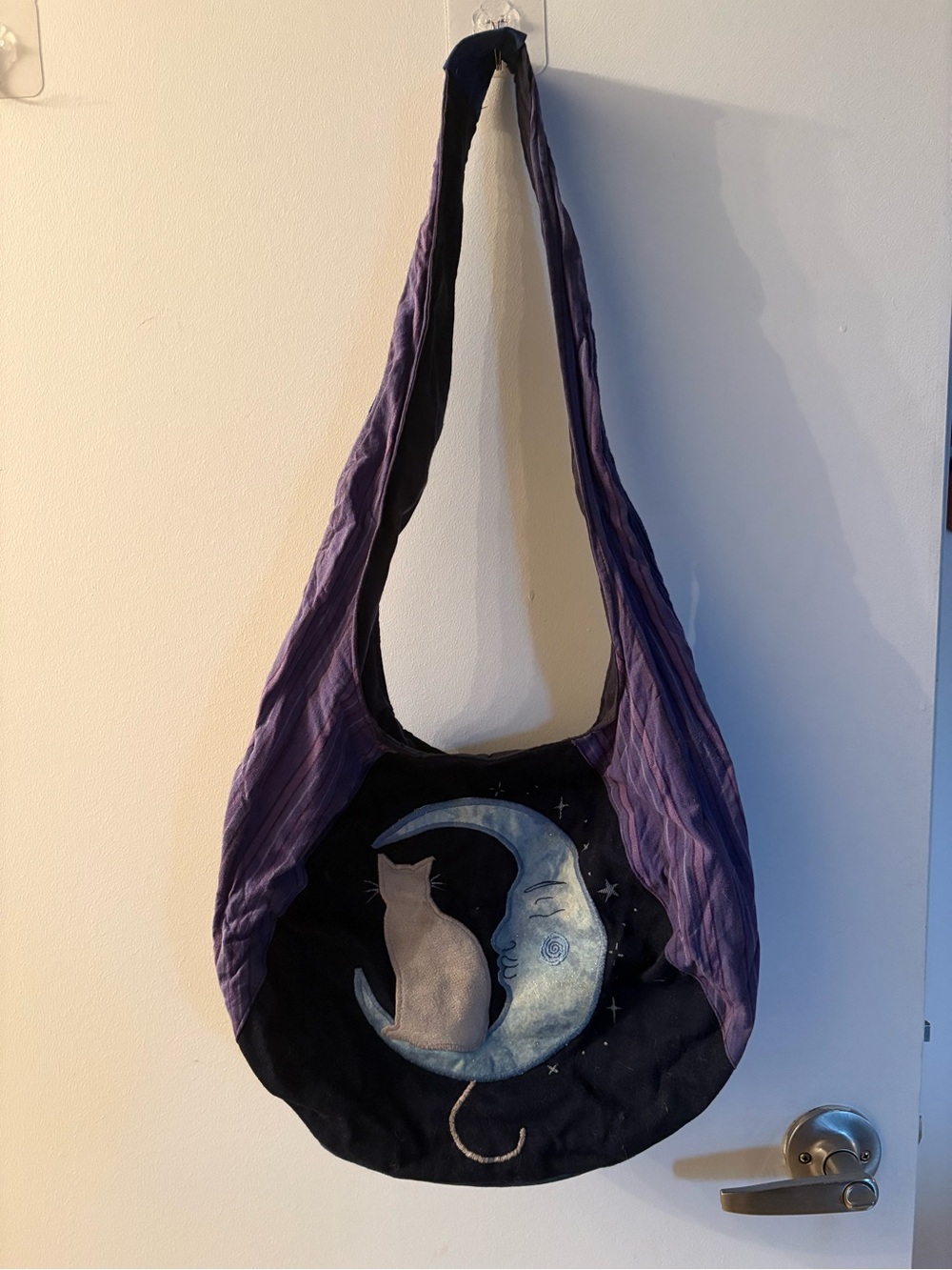 Purple Cat & Moon Sling Tote Bag